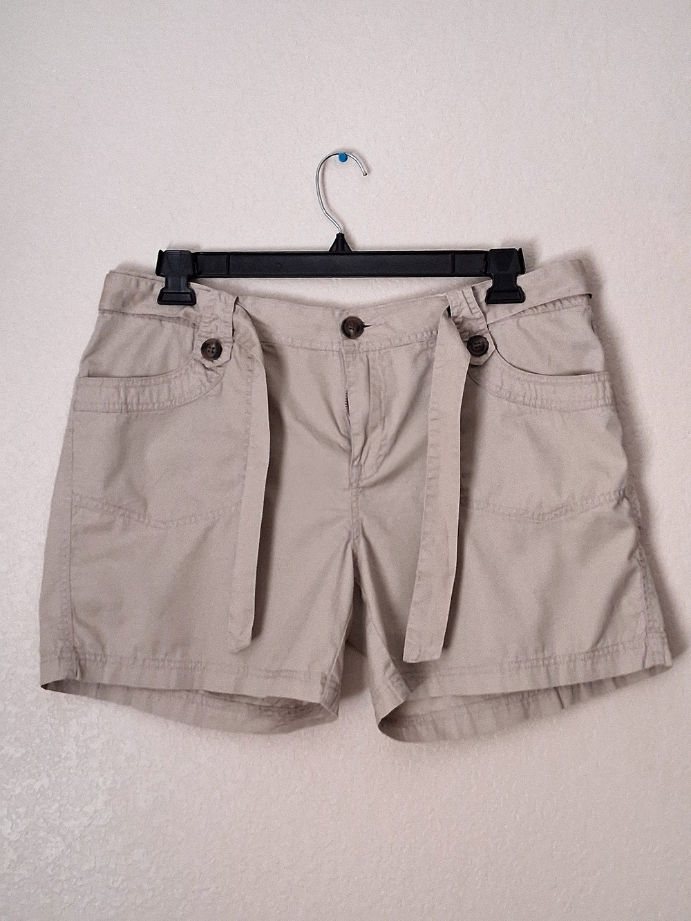 Signature Studio Beige Tie-Waist Utility Shorts Cotton Women's Size 16
